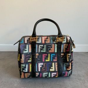 Fendi rainbow logo print satchel handbag